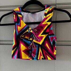 Badinka Crop Hooded Lace Up Top, Size sm